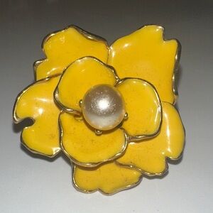 Yellow Flower Ring with Pearl Center